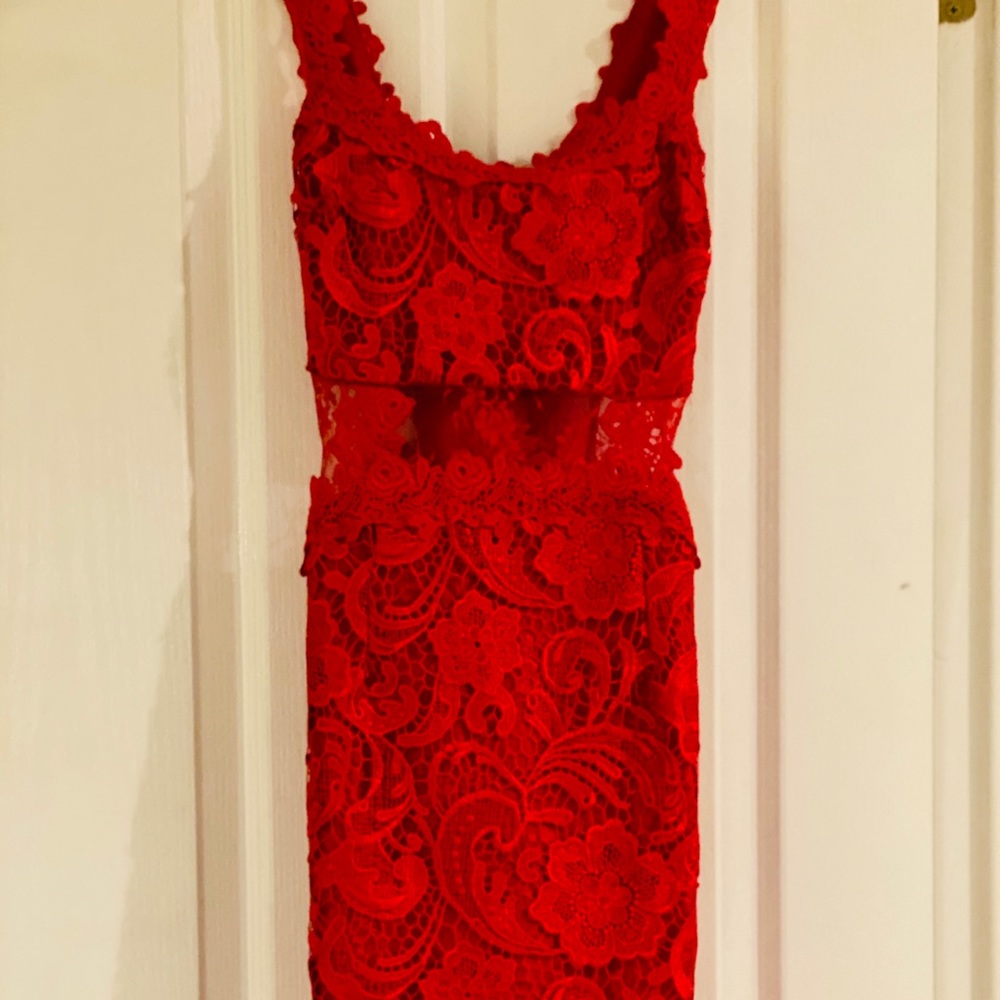 Red lace mini dress